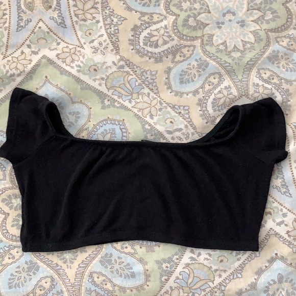 DollsKill Black Over The Shoulder Crop Top - Picture 4 of 4